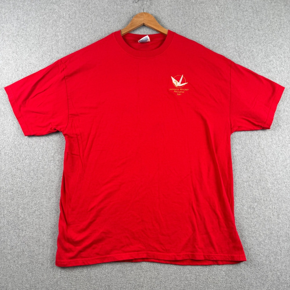 Hanes T-Shirt Mens XL Red Japanese Magnet Program 2001 Beefy-T Origami Crane